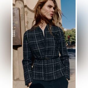 Zara Plaid Cardigan With Belt NWT Size Small